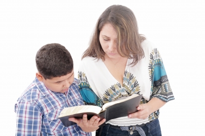 mother reading to son